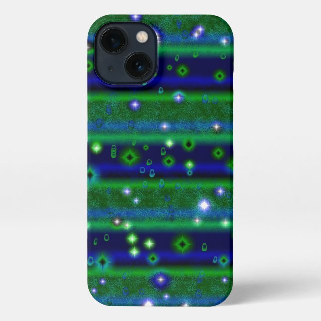 Blue Green Stripes with Stars and Raindrops iPhone Case (Back)