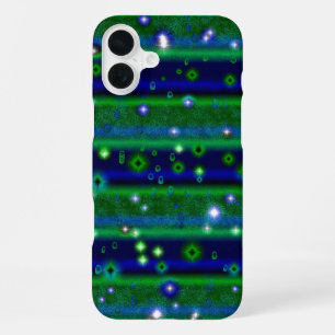 Blue Green Stripes with Stars and Raindrops iPhone 16 Plus Case