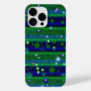 Blue Green Stripes with Stars and Raindrops iPhone 14 Pro Max Case