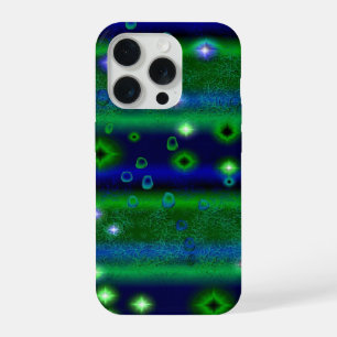 Blue Green Stripes with Stars and Raindrops iPhone 15 Pro Case