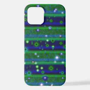 Blue Green Stripes with Stars and Raindrops iPhone 12 Case