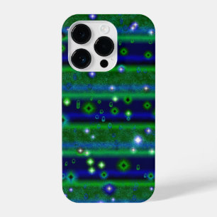 Blue Green Stripes with Stars and Raindrops iPhone 14 Pro Case