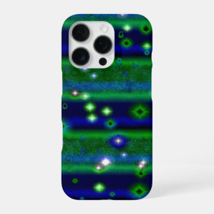 Blue Green Stripes with Stars and Raindrops iPhone 16 Pro Case