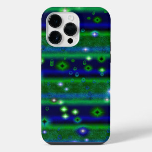 Blue Green Stripes with Stars and Raindrops iPhone 14 Pro Max Case