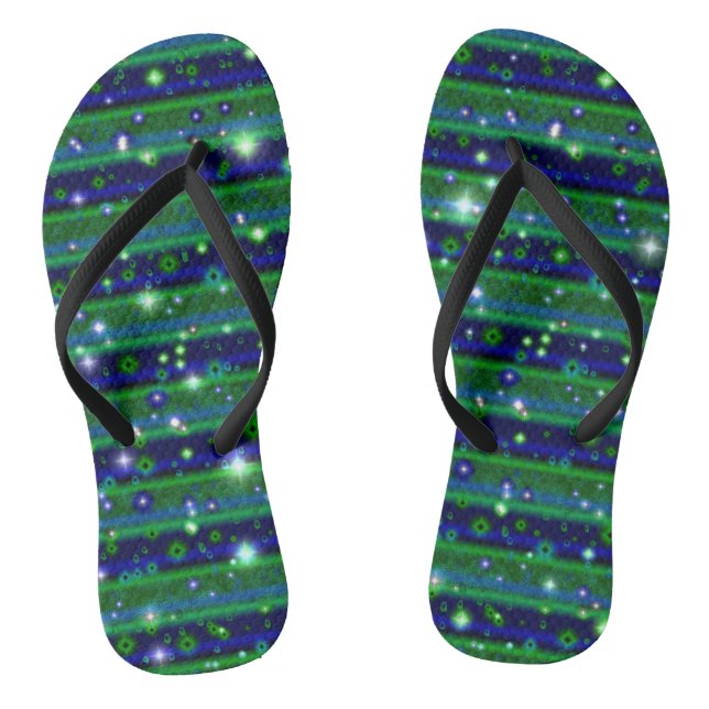 Blue Green Stripes with Stars and Raindrops Jandals (Footbed)