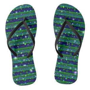 Blue Green Stripes with Stars and Raindrops Jandals