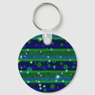 Blue Green Stripes with Stars and Raindrops Key Ring