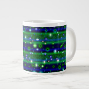 Blue Green Stripes with Stars and Raindrops Large Coffee Mug