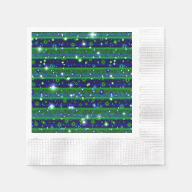 Blue Green Stripes with Stars and Raindrops Napkin (Front)