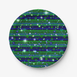 Blue Green Stripes with Stars and Raindrops Paper Plate