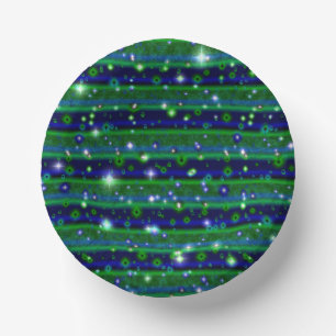 Blue Green Stripes with Stars and Raindrops Paper Plate