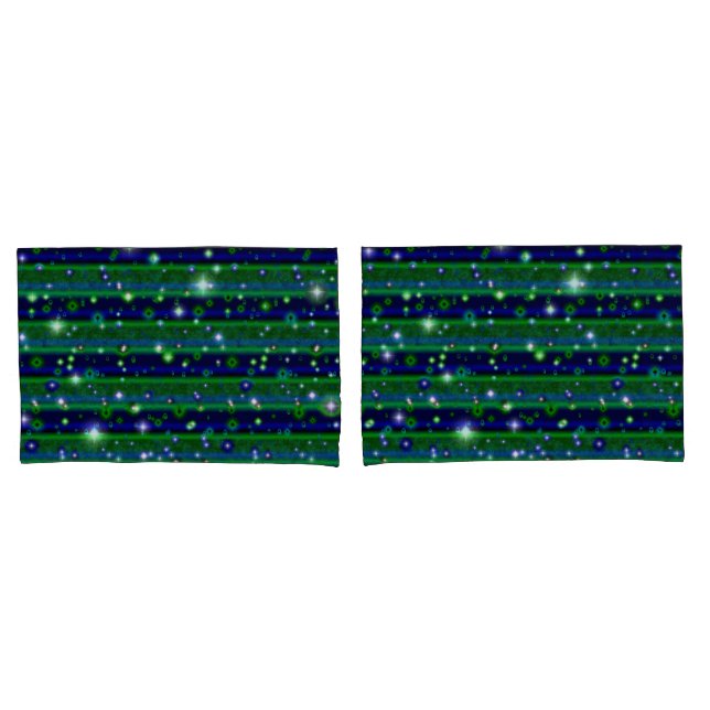 Blue Green Stripes with Stars and Raindrops Pillowcase (Front-Set)