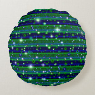 Blue Green Stripes with Stars and Raindrops Round Cushion