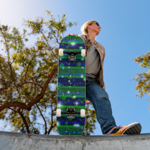 Blue Green Stripes with Stars and Raindrops Skateboard