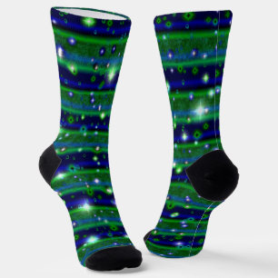 Blue Green Stripes with Stars and Raindrops Socks