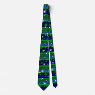 Blue Green Stripes with Stars and Raindrops Tie