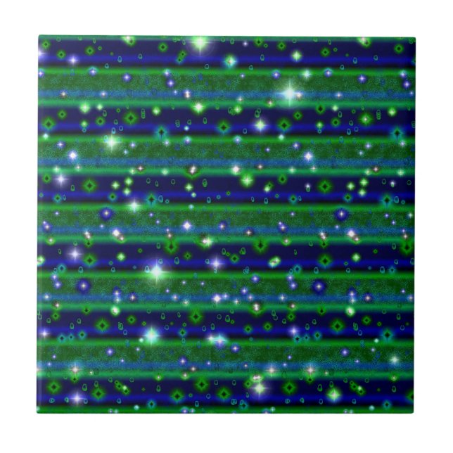 Blue Green Stripes with Stars and Raindrops Tile (Front)