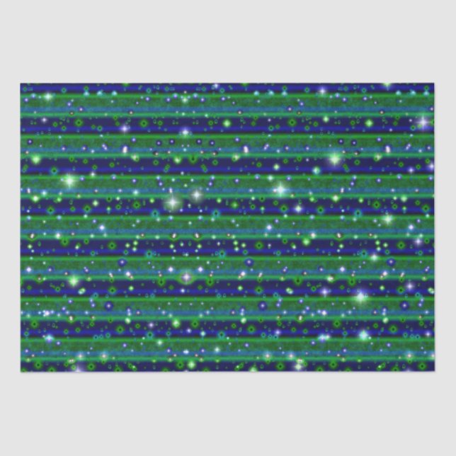 Blue Green Stripes with Stars and Raindrops Tissue Paper (Front)