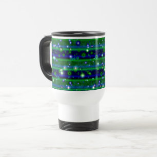 Blue Green Stripes with Stars and Raindrops Travel Mug