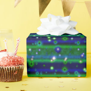Blue Green Stripes with Stars and Raindrops Wrapping Paper