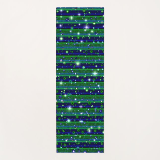 Blue Green Stripes with Stars and Raindrops Yoga Mat (Front)