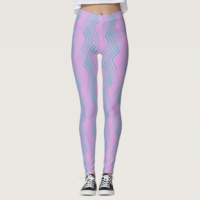 Blue Green Stroke Vertical Zigzag chevron pattern  Leggings (Front)