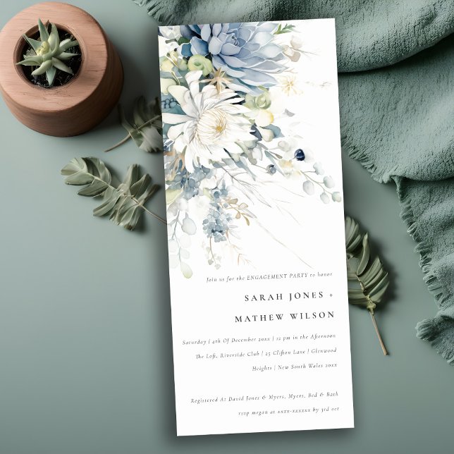 Blue Green Succulent Floral Botanical Engagement Invitation (Creator Uploaded)