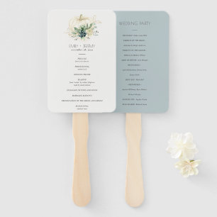 Blue Green Succulent Pumpkin Wedding Program Hand Fan