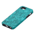 Blue-Green Suede Leather Look Retro Floral Design