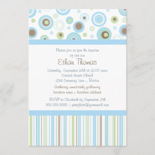 Blue Green Sweet Baby Boy Polka Dot Baptism Invite