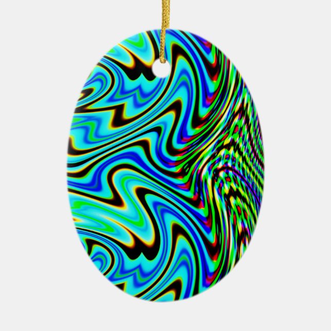 Blue Green Swirl Ceramic Tree Decoration (Front)