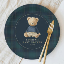 Blue Green Tartan Polo Bear Baby Shower