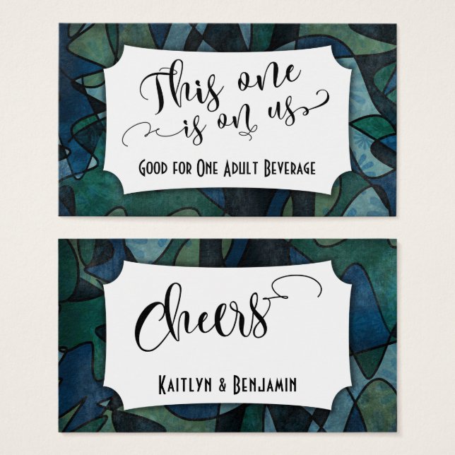 Blue, green Teal Abstract Art Drink Ticket (Front & Back)