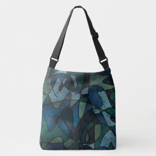 Blue Green Teal Digital Stained Glass Abstract Art Crossbody Bag