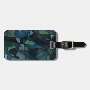 Blue Green Teal Digital Stained Glass Abstract Art Luggage Tag