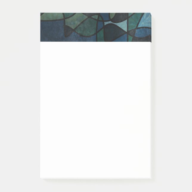 Blue Green Teal Digital Stained Glass Abstract Art Post-it Notes (Front)