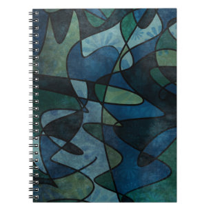 Blue Green Teal Digital Stained Glass Abstract Spiral Notebook