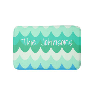 Blue, Green & Teal Geometric Sea Waves Bath Mat