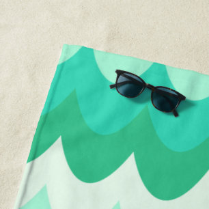 Blue, Green & Teal Geometric Sea Waves Beach Towel