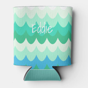 Blue, Green & Teal Geometric Sea Waves Can Cooler