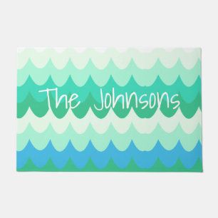 Blue, Green & Teal Geometric Sea Waves Doormat