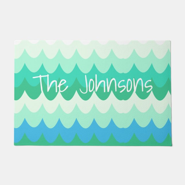 Blue, Green & Teal Geometric Sea Waves  Doormat (Front)