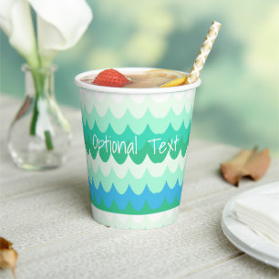 Blue, Green & Teal Geometric Sea Waves Paper Cups