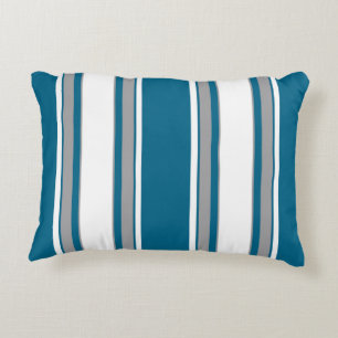 Blue-Green, Teal, Gray, White Stripes Decorative Cushion