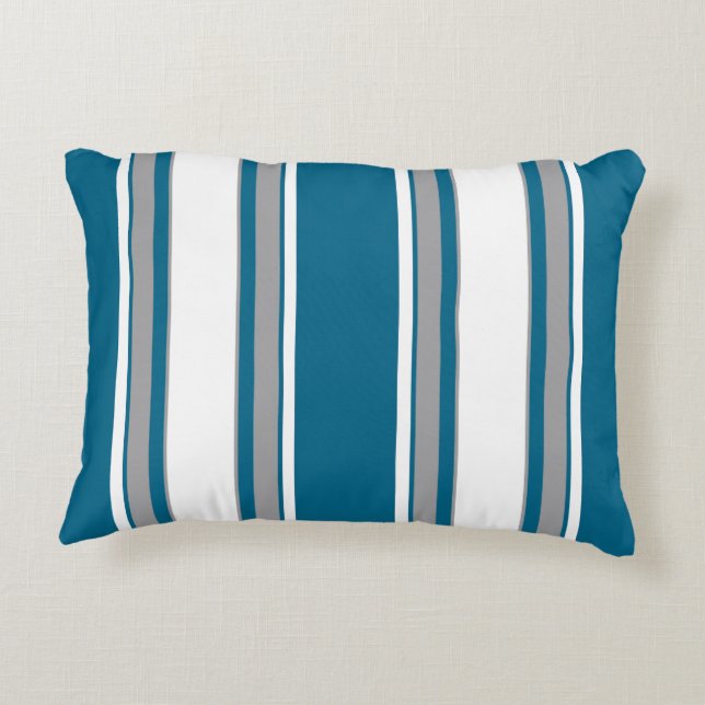 Blue-Green, Teal, Grey, White Stripes Decorative Cushion (Back)