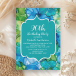 Blue Green Teal Watercolor 90th Birthday Invitation<br><div class="desc">90th birthday party invitation with a blue,  green,  and teal watercolor/alcohol ink background and scalloped frame. Contact me for assistance with your customisations or to request additional matching or coordinating Zazzle products for your celebration.</div>