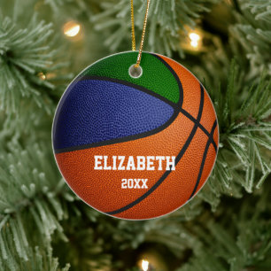 blue green team colours girls boys basketball ceramic tree decoration