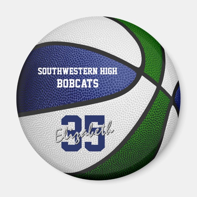 blue green team colours girls boys basketball magnet (Front)