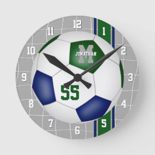 blue green team colours varsity stripes soccer round clock