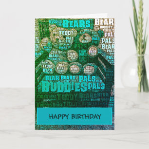 Blue & Green Teddy Bears Embedded Word Cloud Card